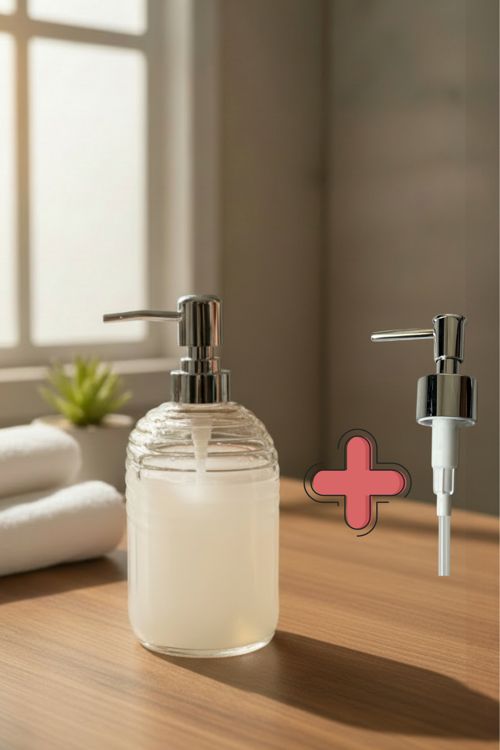 500 ml Cam Sıvı Sabunluk Krom başlıklı Sıvı Sabun Dispenseri Yedek Pompa HEDİYELİ