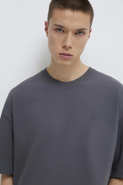 Erkek Oversize Bisiklet Yaka Basic T-Shirt M0613188 Gri