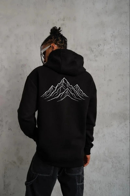 Erkek Nihilist Penguen Özel Tasarım Oversize Kapüşonlu Sweatshirt - Siyah
