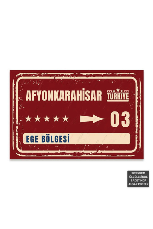 PT1035 - Afyonkarahisar Şehir Tabelası Retro Mdf Ahşap Poster (20x30cm)