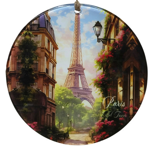 Hediyelik Paris Manzaralı Şık Cam Duvar Süsü - 16 cm Dekoratif Obje