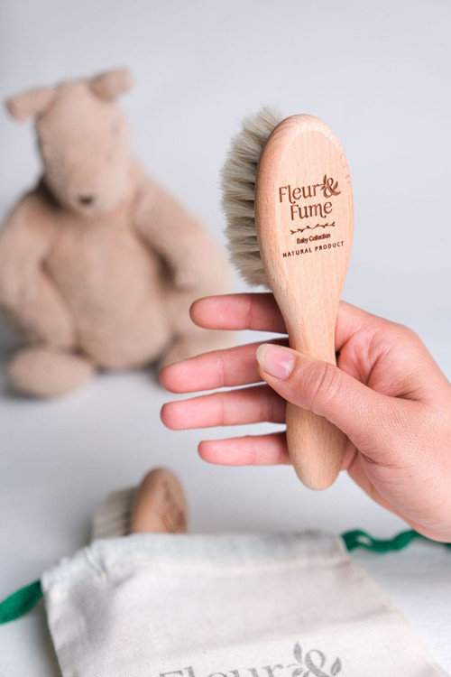 %100 Doğal Keçi Kılı Bebek Saç Fırçası - Yenidoğan (Saklama Kesesi Hediyeli)