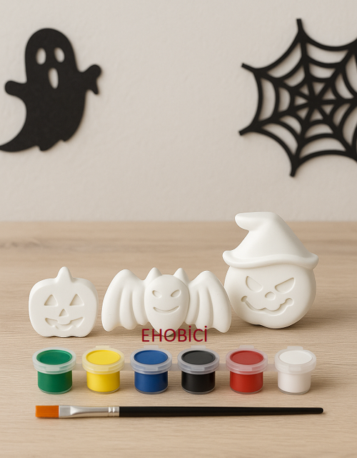 Taş Boyama Seti Halloween Cadılar Bayramı 6 Renk Akrilik Boya 5ml + Fırça