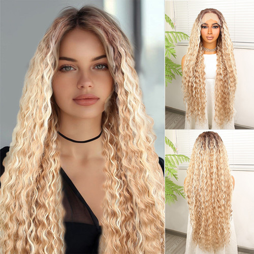 Miku Design Afro Dalga Rus Kumralı Balköpüğü Ombreli Platin Işıltılı Fiber Sentetik Tül Peruk