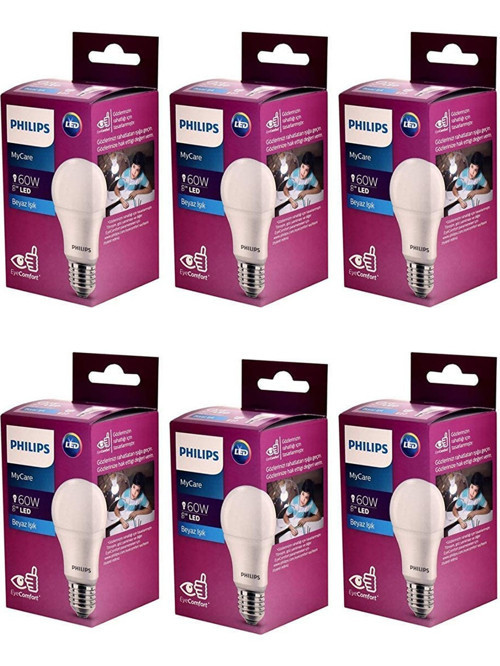 6 lı Müthiş Tasarruflu Uzun Ömürlü 100 W Gücünde 8W Tüketim Klasik E27 Duylu Led Ampul Lamba