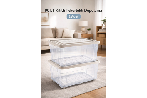 90 LT Tekerlekli Saklama Kutusu 2 Adet Depolama Düzenleyici