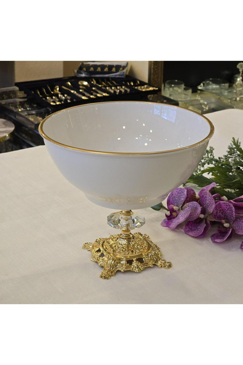 Döküm Ayaklı 21 cm Porselen Salata Kasesi Gold