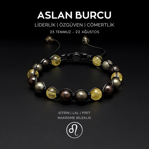 Doğal Taş Bileklik, El Yapımı Aslan Burcu Makrome Bileklik – Sitrin, Lal ve Pirit Taşlı