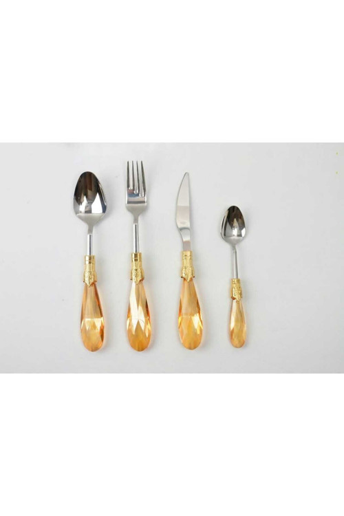 Damla 24 Parça Yemek Kaşık, Çatal, Bıçak Seti Amber Gold