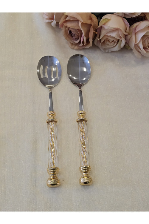 2 Parça Kristal Salata Servis Seti Gold