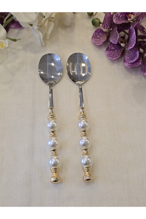 2 Parça İnci Salata Servis Kaşık Seti Gold