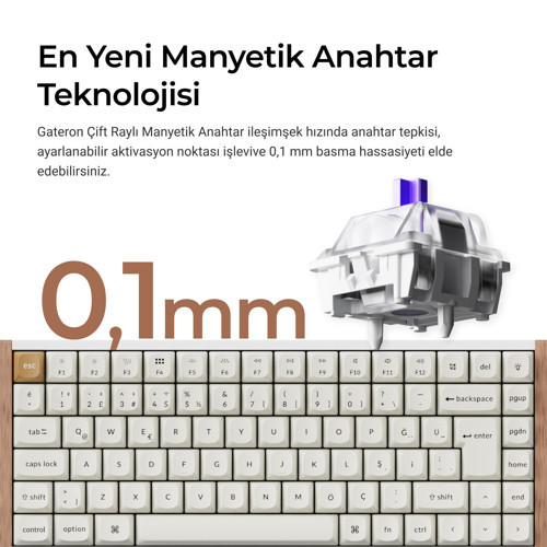 K2 He Kablosuz Manyetik Anahtar Türkçe Beyaz Klavye Gateron Çift Raylı Manyetik Bulutsu Anahtarla