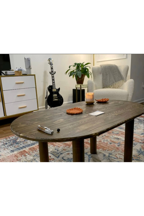 Masif Çam Ahşap Oval Orta Sehpa | Modern Salon Sehpası | 76x45 cm Koyu Ceviz