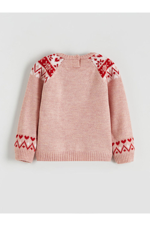 Bisiklet Yaka Desenli Kız Çocuk Triko Kazak