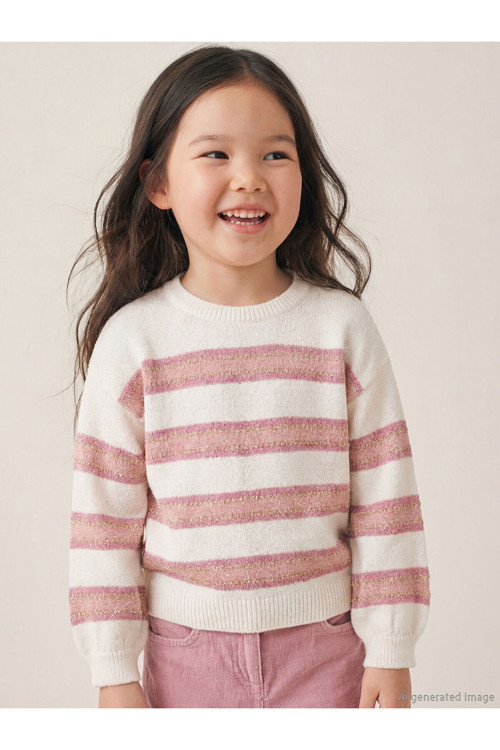 Kids Çizgili Kız Çocuk Triko Kazak