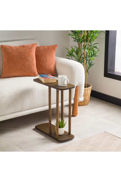 Masif Çam Ahşap Modern C Sehpa | Koltuk Yanı Yan Sehpa 49x19 cm Koyu Ceviz