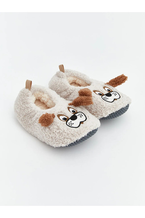 Steps Bej Hayvan Nakışlı Pelüş Erkek Bebek Panduf