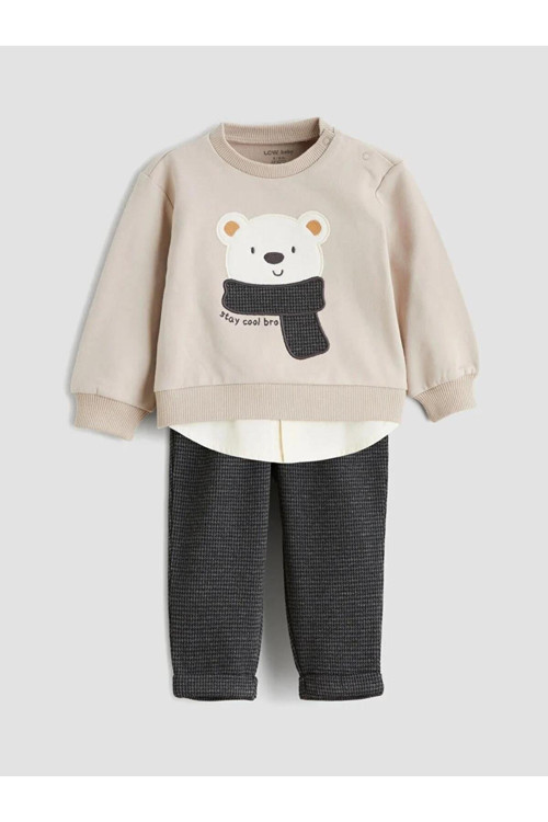 Baskılı Erkek Bebek Sweatshirt Ve Pantolon 2'Li (W5)