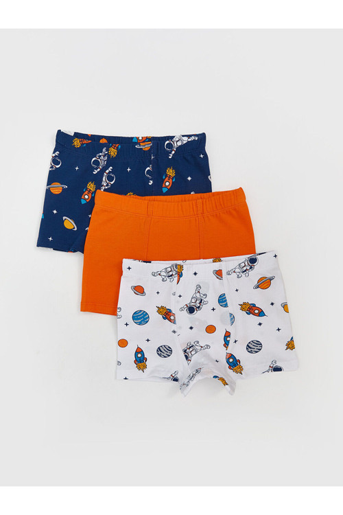 Lacivert Beli Lastikli Erkek Çocuk Penye Boxer 3'Lü