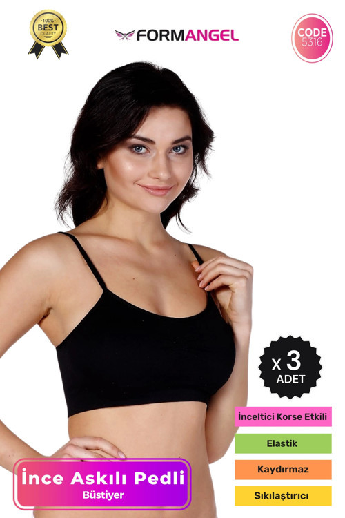 #Büstiyer Dikişsiz Seamless Kadın Esnek Yumuşak Kumaş İp İnce Askılı Pedli Spor Büstiyer - 3 Adet