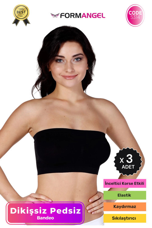 Seamless Toparlayıcı Kadın Basic Örme Dikişsiz Pedsiz Bandeo Büstiyer - 3 Adet