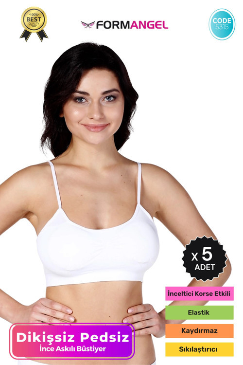 #Büstiyer Dikişsiz Seamless Kadın Esnek Yumuşak Kumaş İp Askılı Pedsiz Spor Büstiyer - 5 Adet