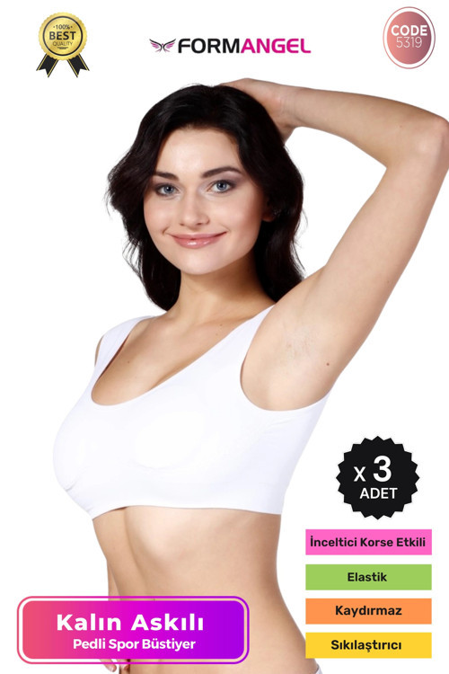 #Büstiyer Dikişsiz Seamless Kadın Esnek Yumuşak Kumaş Kalın Askılı Pedli Spor Büstiyer - 3 Adet