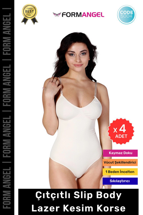 Lazer Kesim Seamless İz Göstermeyen Toparlayıcı Kaymayan Çıtçıtlı Slip Body Korse - 4 Adet