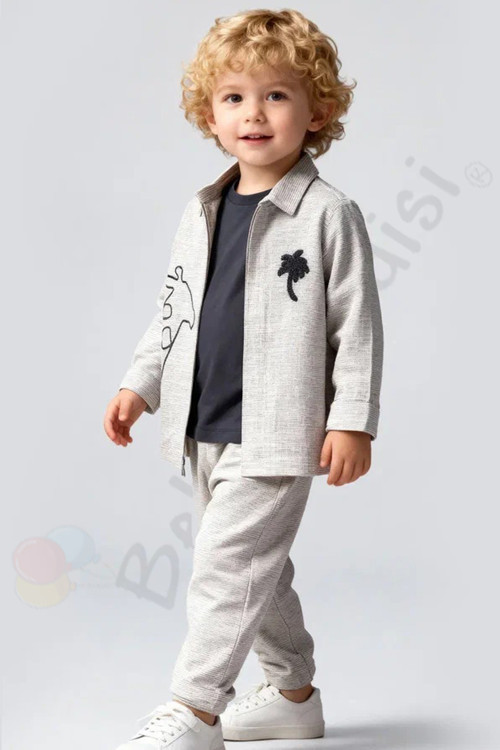 Zürafalı Ceketli Tişörtlü Pantolonlu Erkek Bebek Çocuk alt ust 3 lü Takım Kıyafetleri Bayramlık