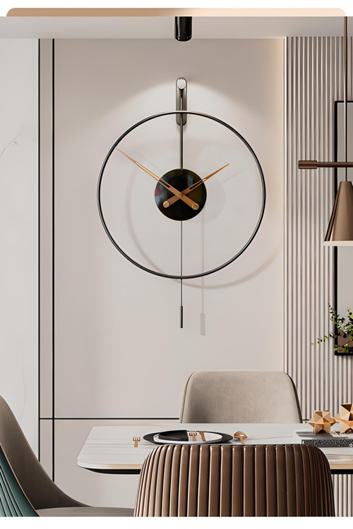 Izmir Time 60 Cm Siyah, Modern Dekoratif Sarkaçlı Metal Duvar Saati
