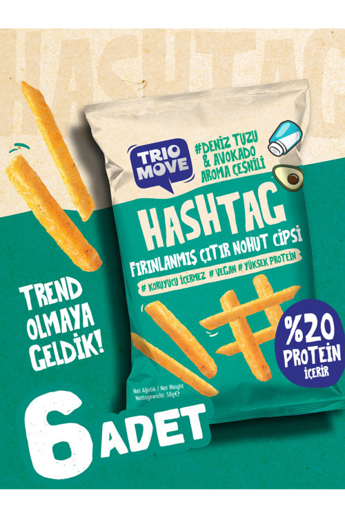 Hashtag Fırınlanmış Nohut Cipsi Deniz Tuzu & Avokado Aromalı Çeşnili (6 Adet) Trio Move