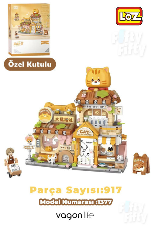 Loz Street Mini Serisi Kedi Temalı Dükkan 917 Parça Oyuncak Blok Yapım Seti FFLZ-1377