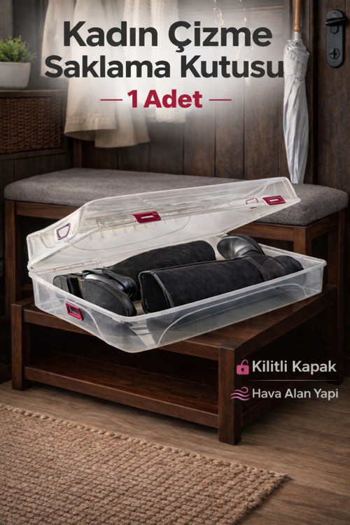 Kadın Çizme Saklama Kutusu – Kilitli Kapaklı, Hava Alan Şeffaf Çizme Kutusu 1 Adet