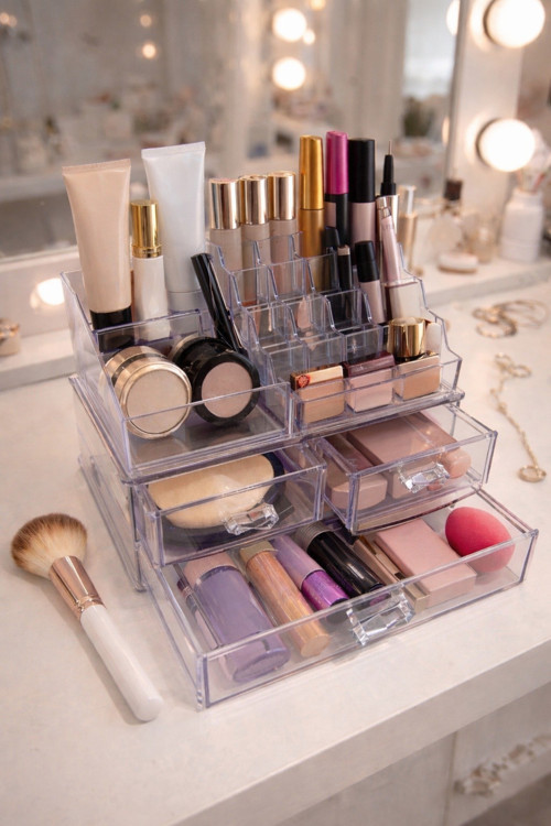 Şeffaf Akrilik Makyaj Organizeri | Çekmeceli Kozmetik Düzenleyici | Ruj Fondöten Takı Kutusu