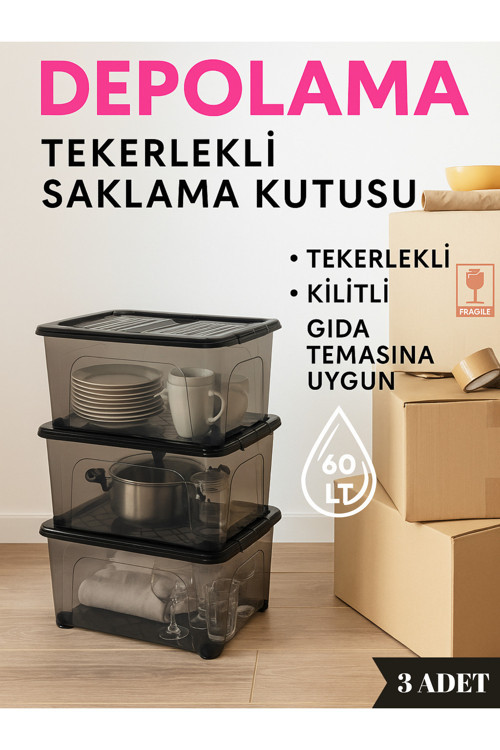 60 Litre 3 Adet Saklama Kutusu
