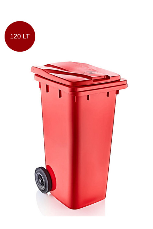 Çöp Konteynırı Kapaklı ve Tekerlekli Dayanıklı Plastik 120 LT Turuncu Renk