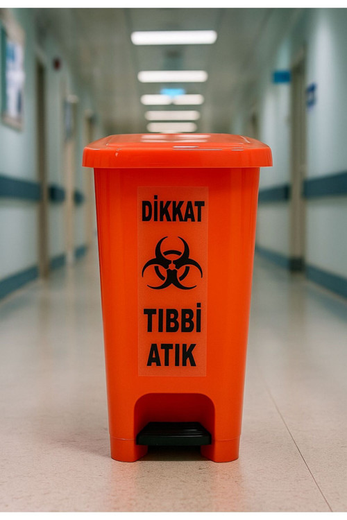 Tıbbi Atık Kutusu 10 Lt Pedallı Çöp Kutusu Turuncu Renk