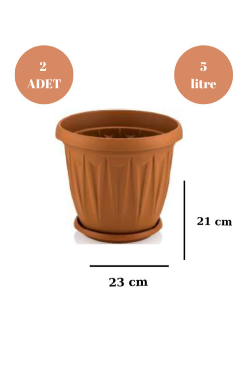 Balkon Saksı Bahçe Saksısı Orta Boy Yuvarlak Saksı ve Altlığı 5 Litre 2 Adet 23x21