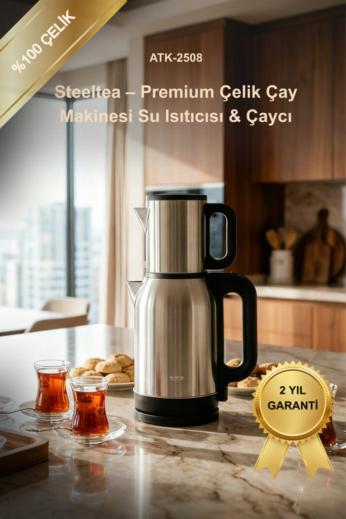 Steeltea – Premium Çelik 2 In 1 Çay Makinesi Su Isıtıcısı & Çaycı