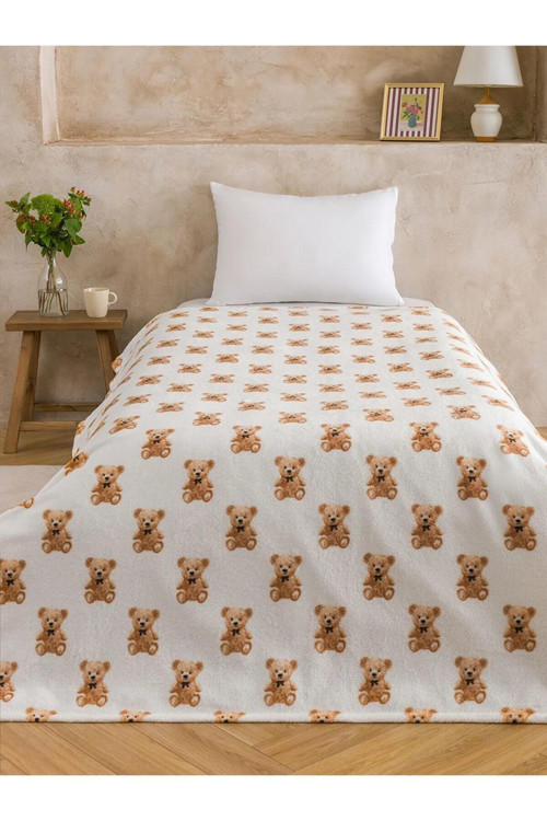 LCW Ayı Teddy Baskılı Tek Kişilik Battaniye 150x220 Cm (W5)