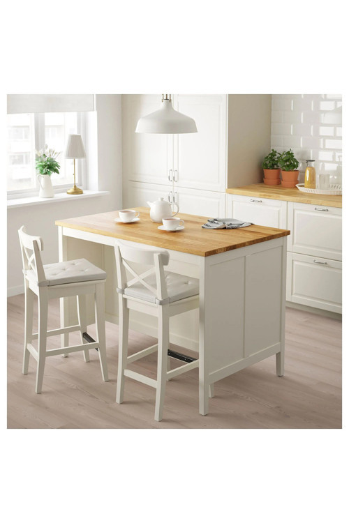TORNVIKEN mutfak adası, kırık beyaz-meşe, 126x77 cm