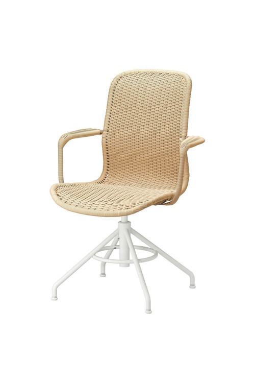 Rattan Çalışma Sandalyesi, Bej-Beyaz, Kolçaklı, Genişlik: 65 cm Derinlik: 70 cm Yükseklik: 103 cm