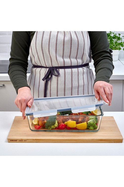 Cam Saklama Kabı Plastik Kapaklı Dikdörtgen Büyük Boy 32x21x9cm ( 3,1 Litre)