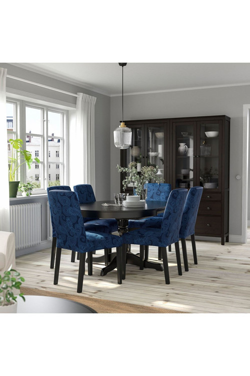 Yuvarlak yemek masası, siyah, 4-6 kişilik, açılabilir, 110/155 cm