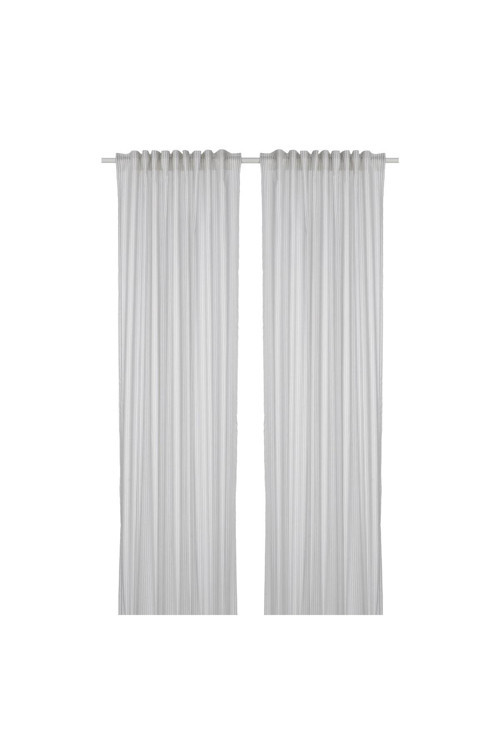 Fon Perde/2 Kanat, Beyaz-Gri Renk-Çizgili Model 120x300 cm