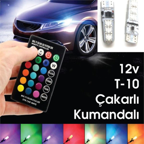 Silikon T10 Park Ampülü 12 Led Rgb Uzaktan Kumandalı Park ve Plaka Lambası
