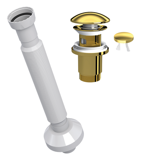 Magic Pipe Körüklü Gider Borusu + Elixir Pop-Up Set (Altın - Taşma Delikli)