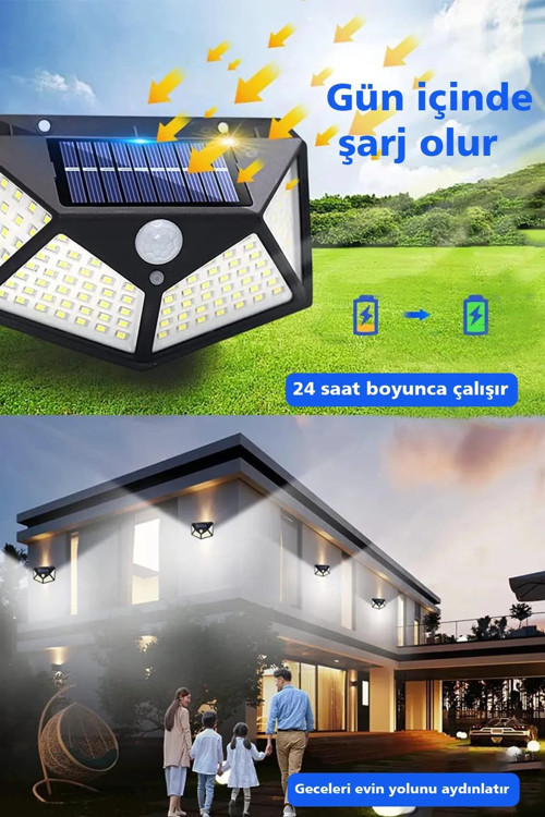 V-067 Güneş Enerjili Solar Aydınlatma Harekete Duyarlı Sensörlü Apartman İş Yeri Havuz Otopar