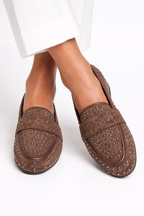 Mery Ceyn Taşlı Küt Kare Loafer Şık Babet