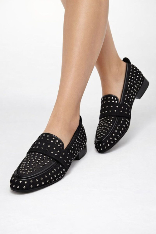 Mery Ceyn Taşlı Küt Kare Loafer Şık Babet
